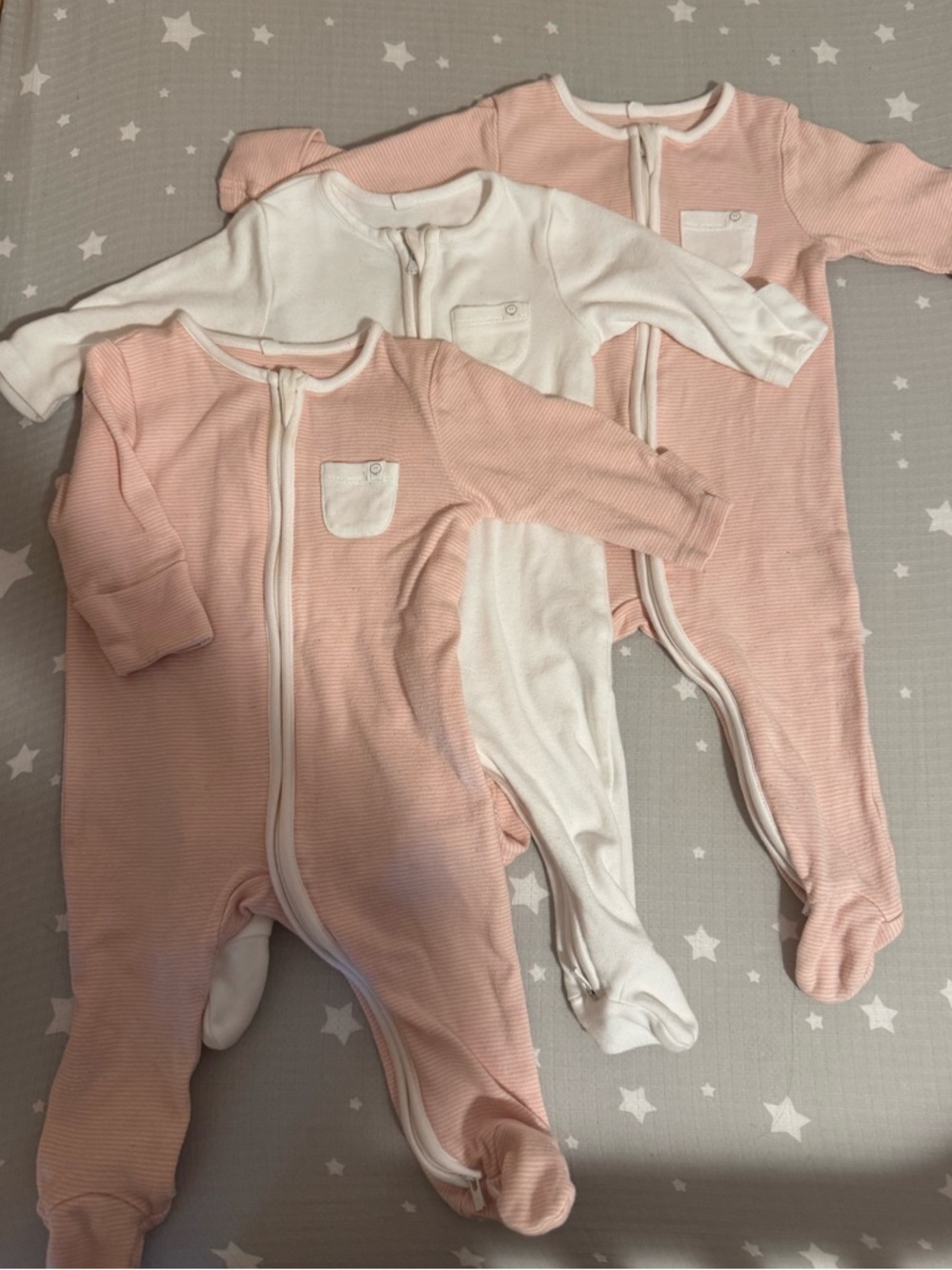 (3) Baby Mori Classic Baby Zip-Front One-Piece Sleepers - Pink & White